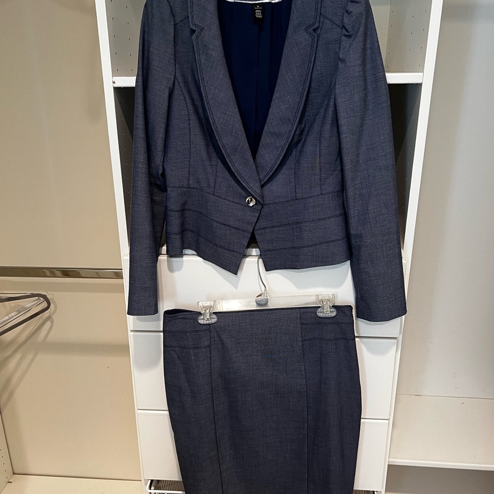 White House Black Market Gray and Blue Skirt Set